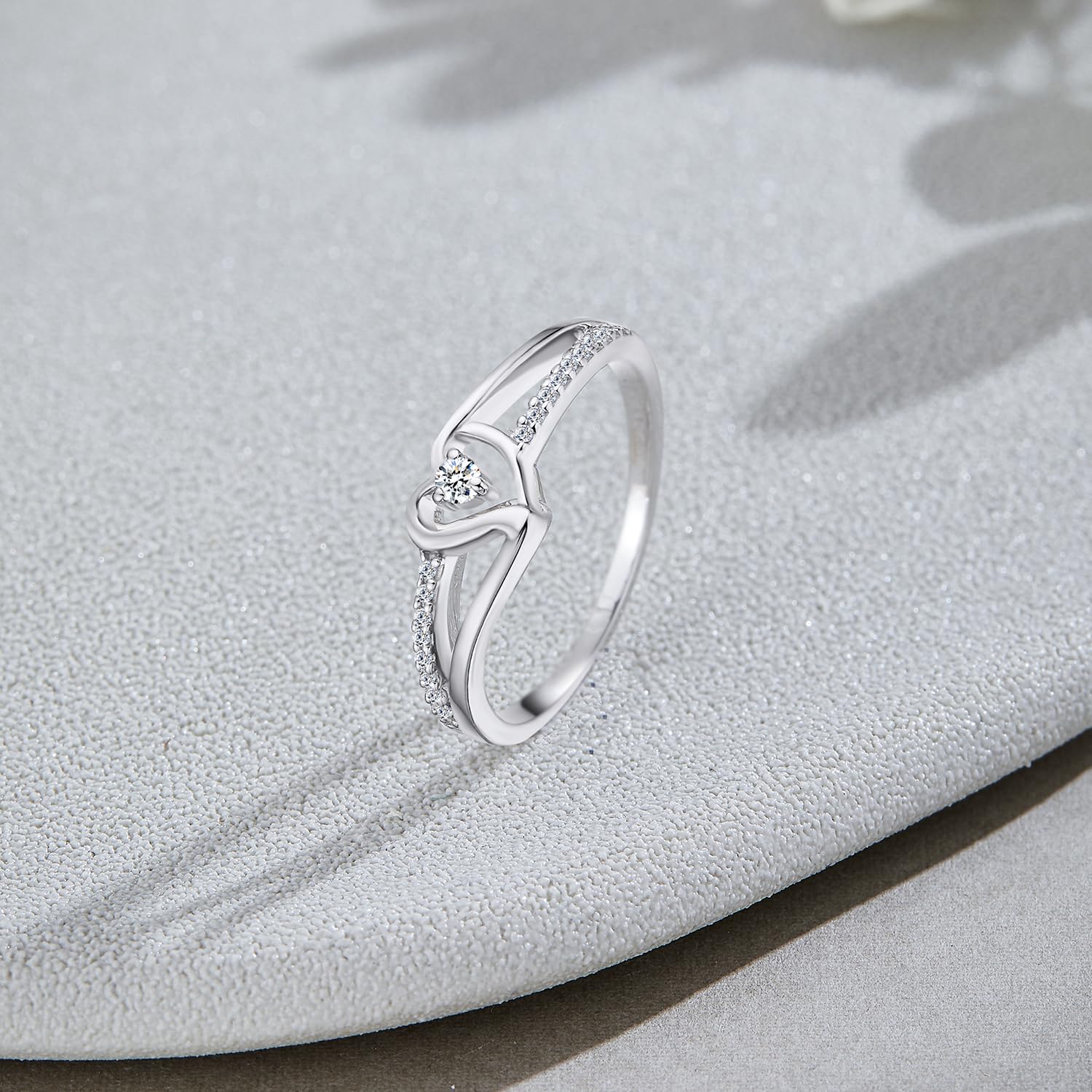 1/10 Carat CT Round White Natural Diamond Bypass Heart Promise Ring 14k Gold Over Sterling Silver Gift for Her