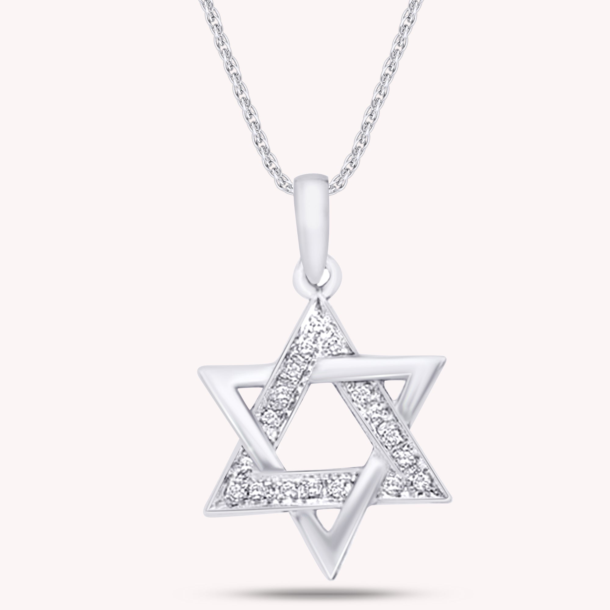 0.10 Ct Natural Diamond Star of David Pendant Necklace in 14K Solid Gold