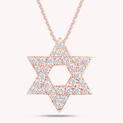 Round Cut White Natural Diamond Petite Star Of David Pendant Necklace