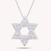 Round Cut White Natural Diamond Petite Star Of David Pendant Necklace