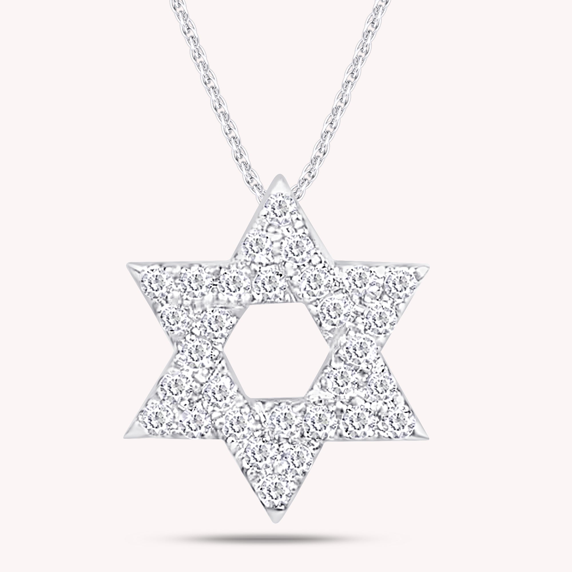 Round Cut White Natural Diamond Petite Star Of David Pendant Necklace