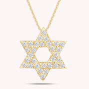 Round Cut White Natural Diamond Petite Star Of David Pendant Necklace