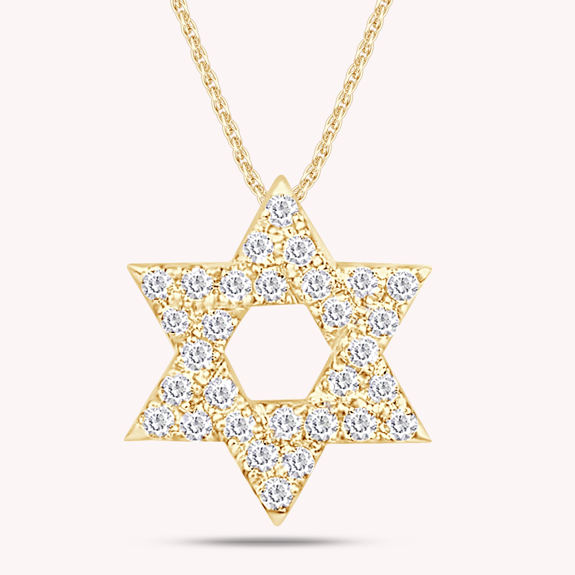Round Cut White Natural Diamond Petite Star Of David Pendant Necklace