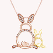 1/10 Cttw Two Tone White Diamond Easter Bunny Pendant Necklace