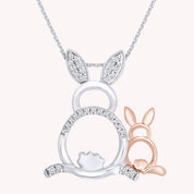 1/10 Cttw Two Tone White Diamond Easter Bunny Pendant Necklace