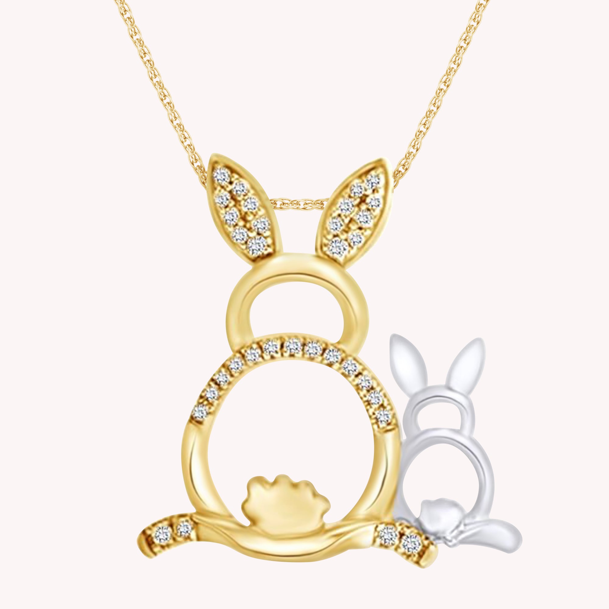 1/10 Cttw Two Tone White Diamond Easter Bunny Pendant Necklace