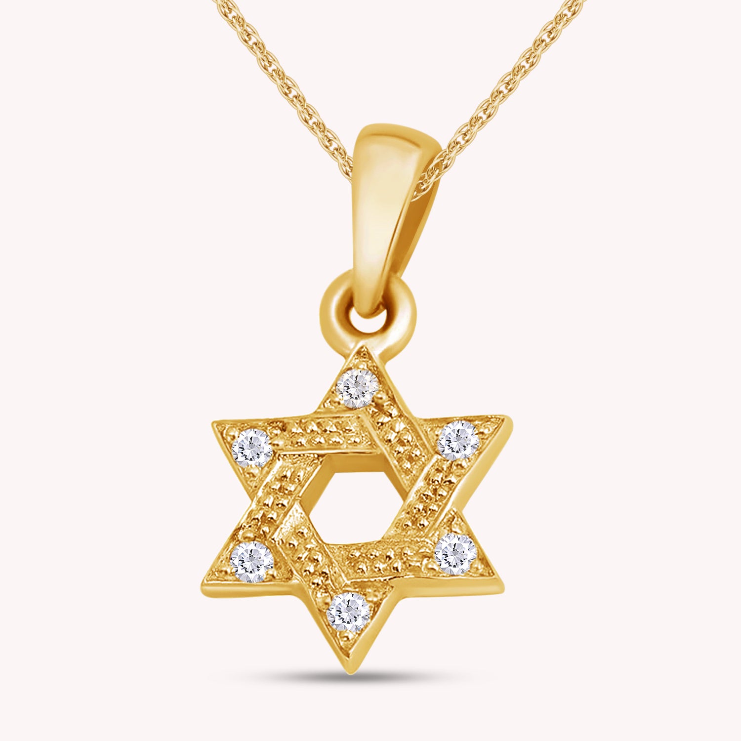 Interlocked Star of David Round Shape White CZ Pendant Necklace