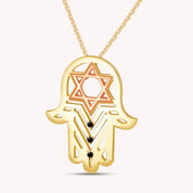 Hamsa Hand with Star of David Simulated Black CZ Pendant Necklace