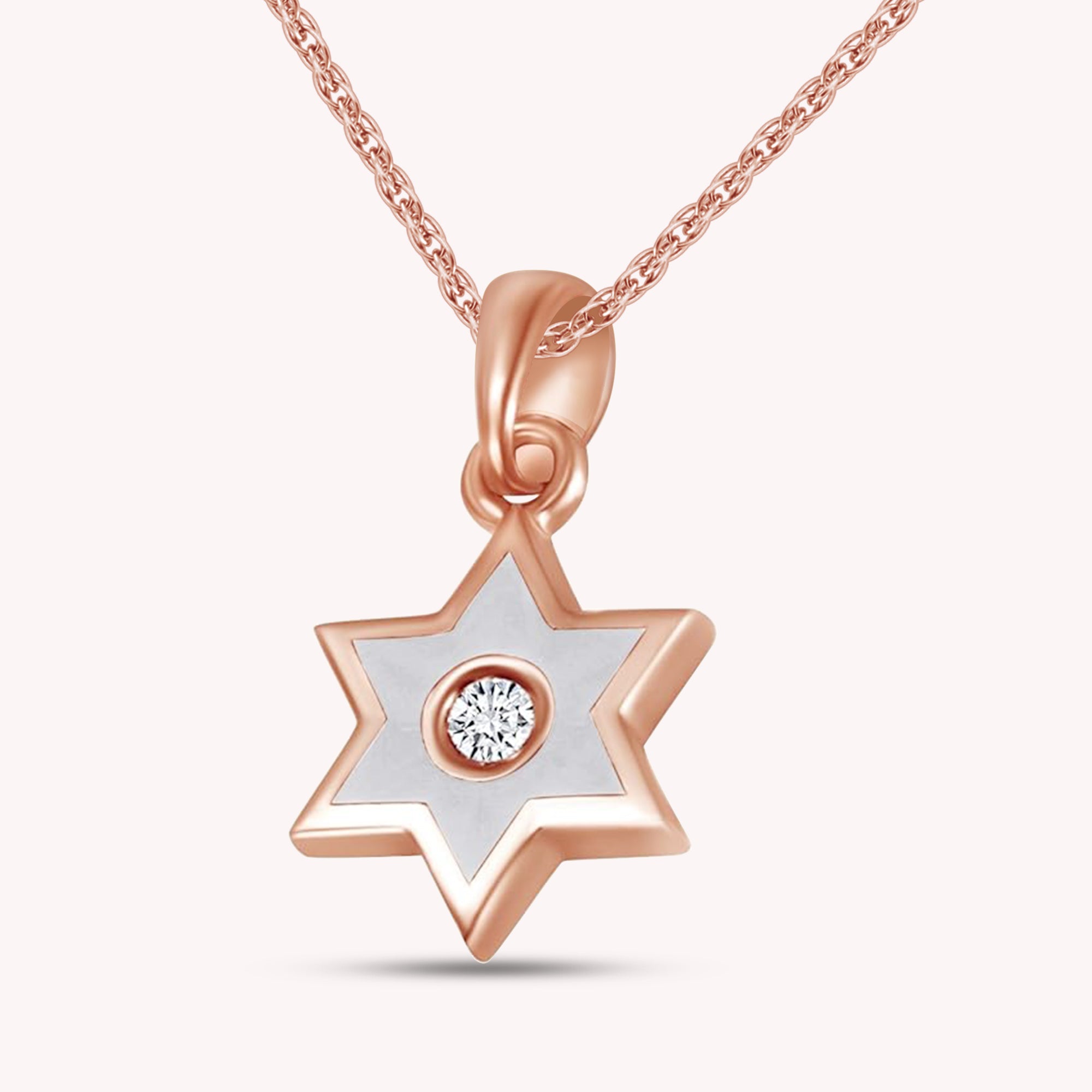Star of David Round Shape White CZ Two Tone Pendant Necklace