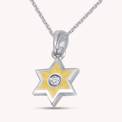 Star of David Round Shape White CZ Two Tone Pendant Necklace