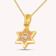 Star of David Round Shape White CZ Two Tone Pendant Necklace