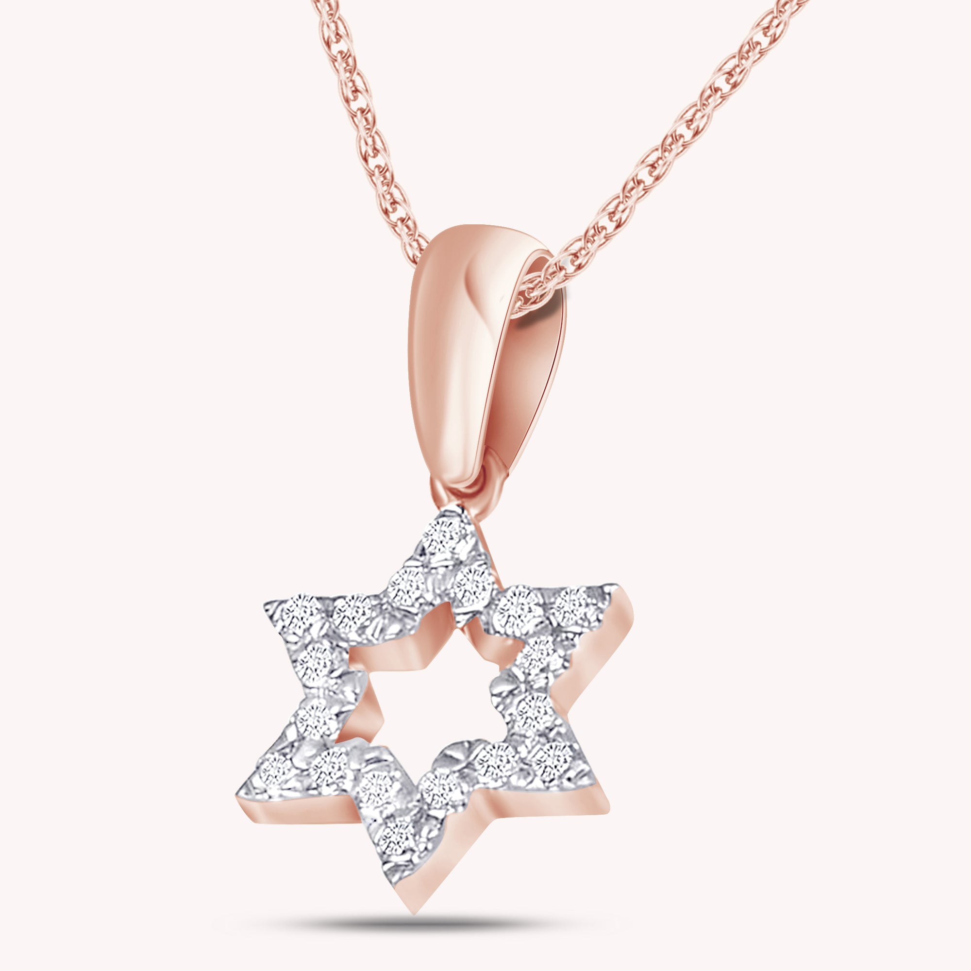 Jewish Star of David White CZ 14K Gold Over Sterling Pendant Necklace