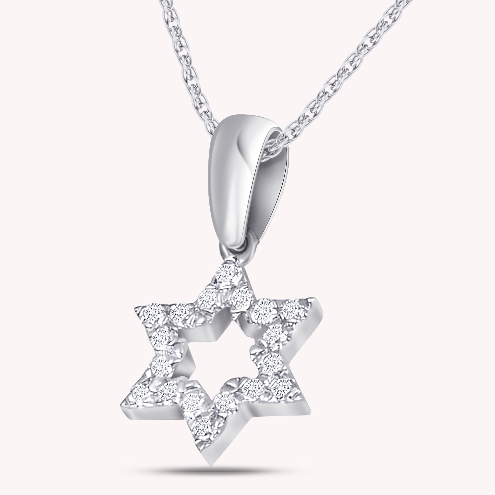 Jewish Star of David White CZ 14K Gold Over Sterling Pendant Necklace