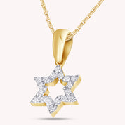 Jewish Star of David White CZ 14K Gold Over Sterling Pendant Necklace