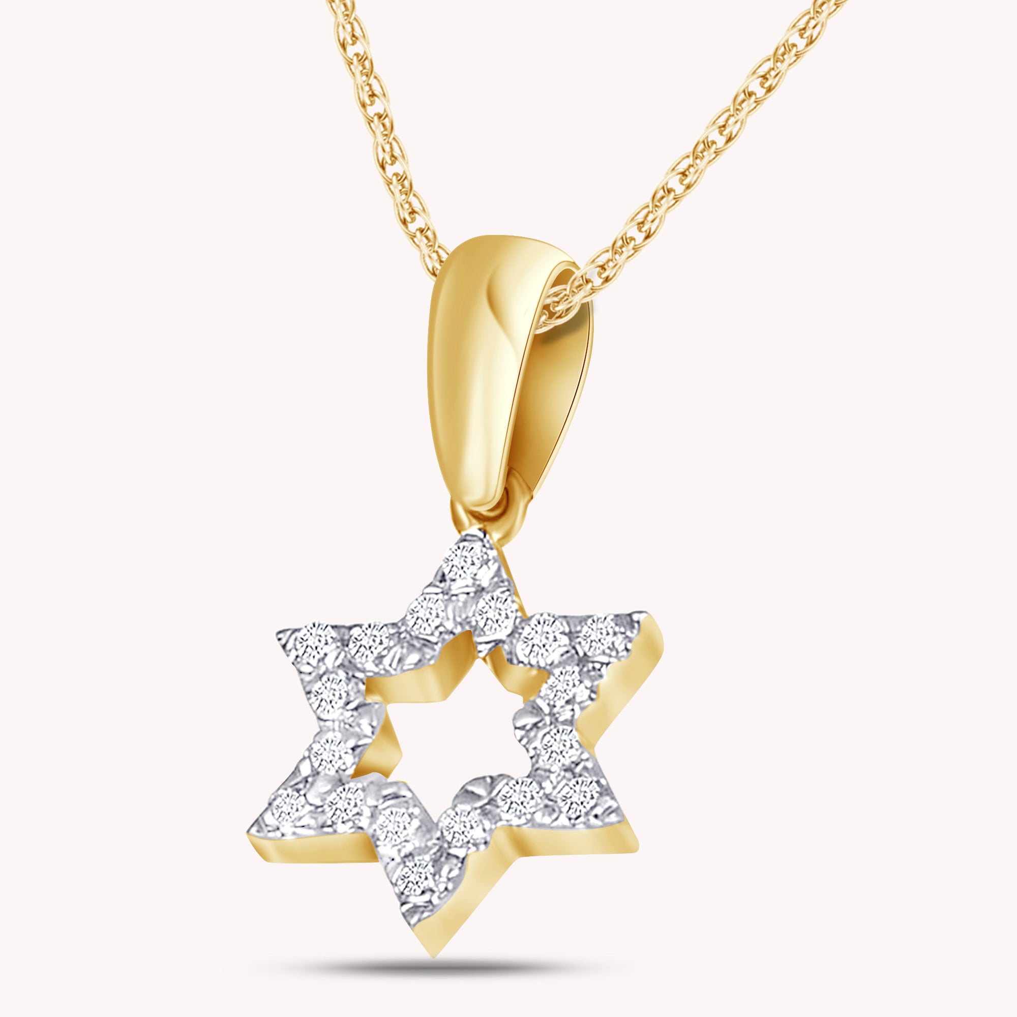 Jewish Star of David White CZ 14K Gold Over Sterling Pendant Necklace