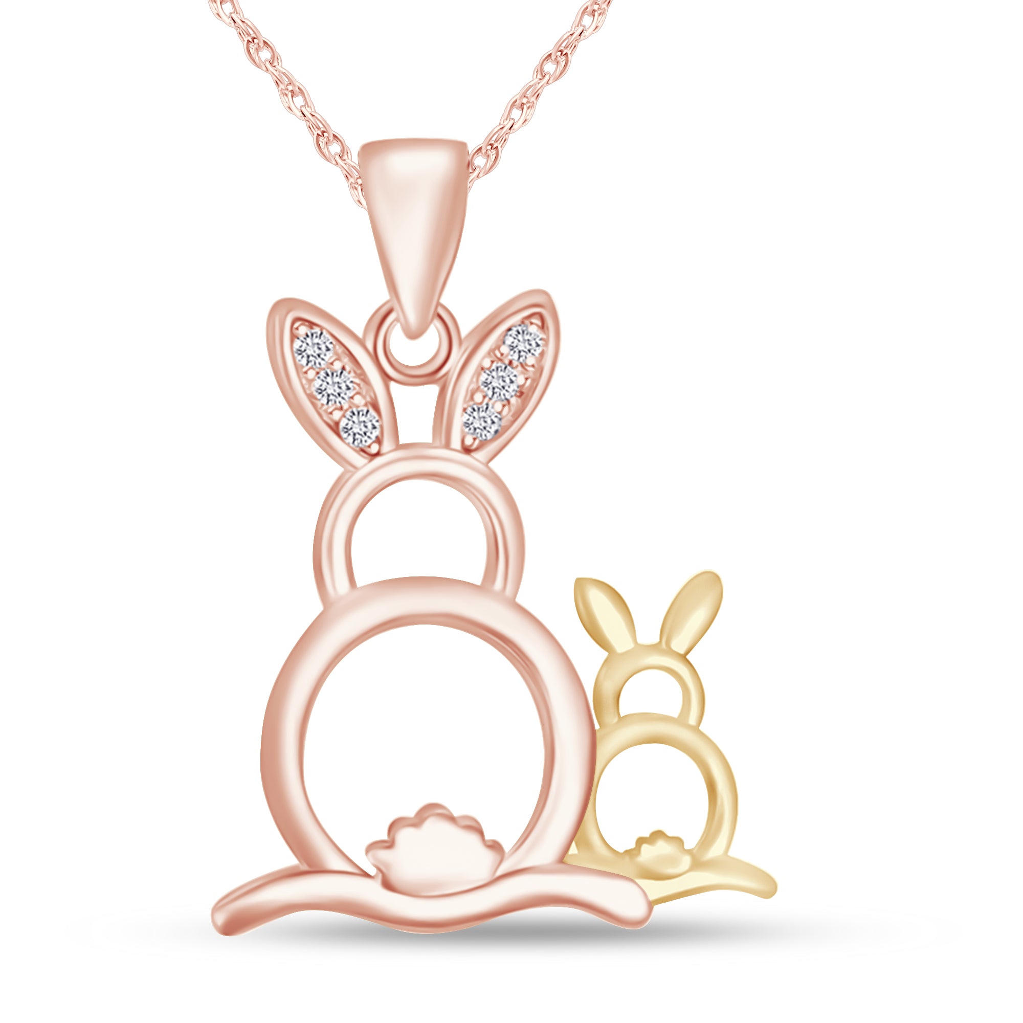 White Cubic Zirconia Mother & Child Rabbit Pendant Necklace