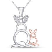 White Cubic Zirconia Mother & Child Rabbit Pendant Necklace
