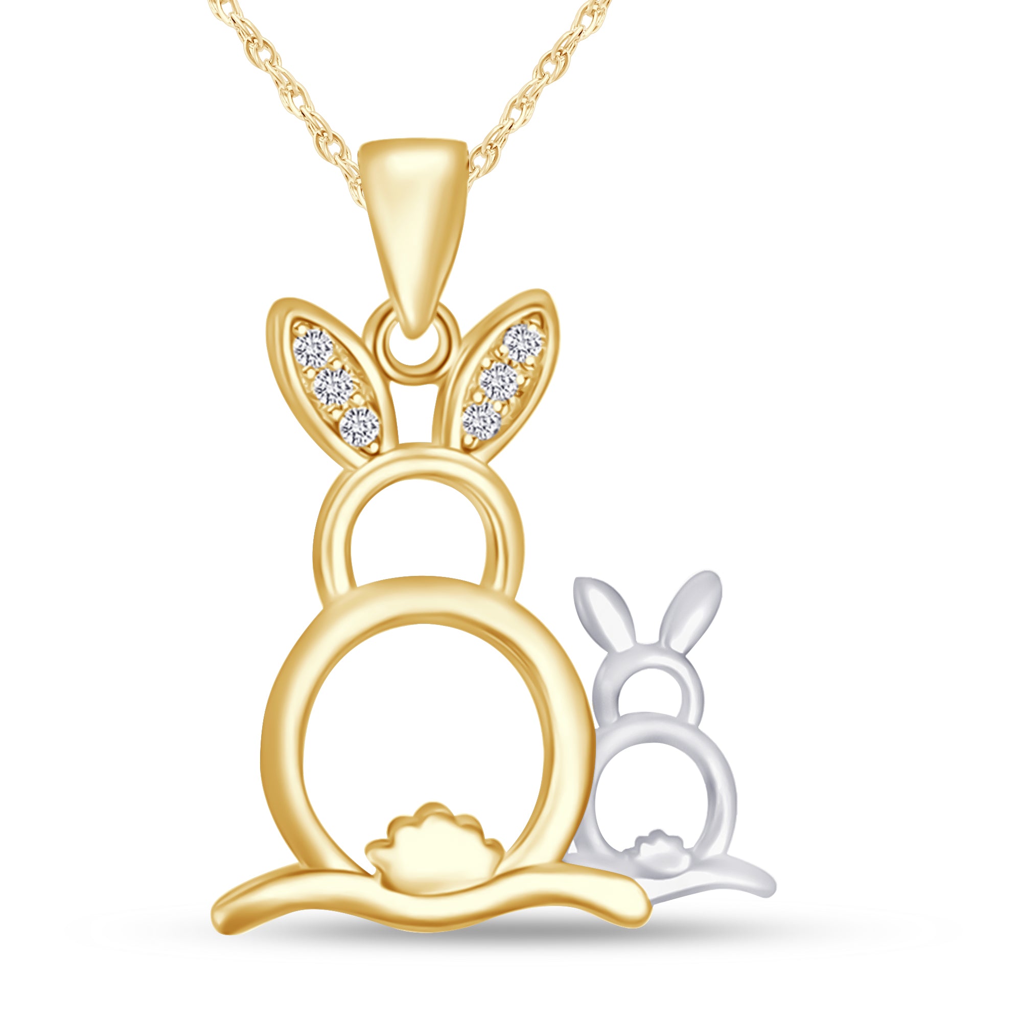 White Cubic Zirconia Mother & Child Rabbit Pendant Necklace