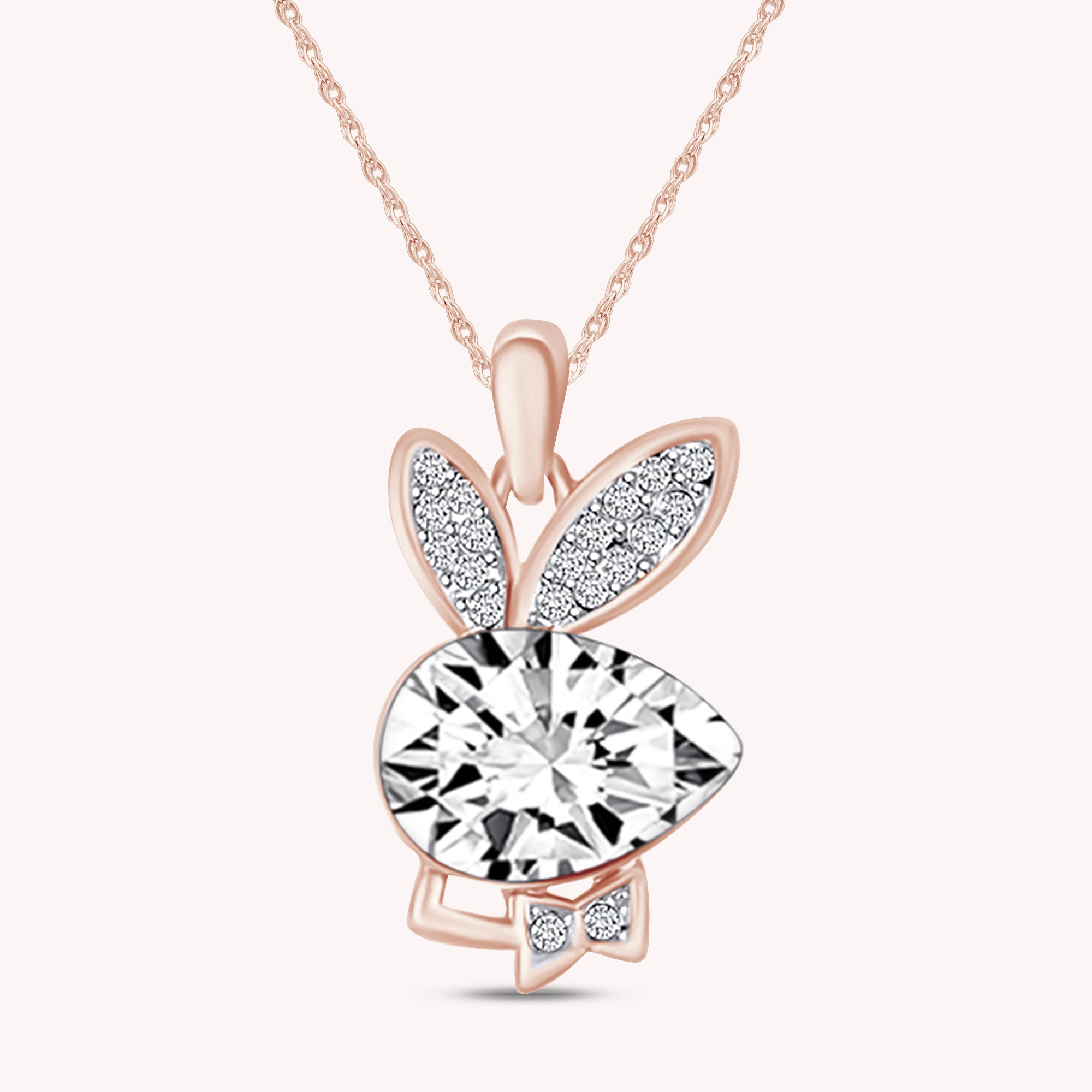 Cubic Zirconia Bunny Animal Pendant Necklace In 14K Gold Over Sterling Silver