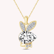 Cubic Zirconia Bunny Animal Pendant Necklace In 14K Gold Over Sterling Silver