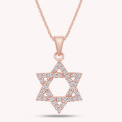 0.15 Ct Round Shape White Natural Diamond Star Of David Pendant Necklace In 14k Solid Gold