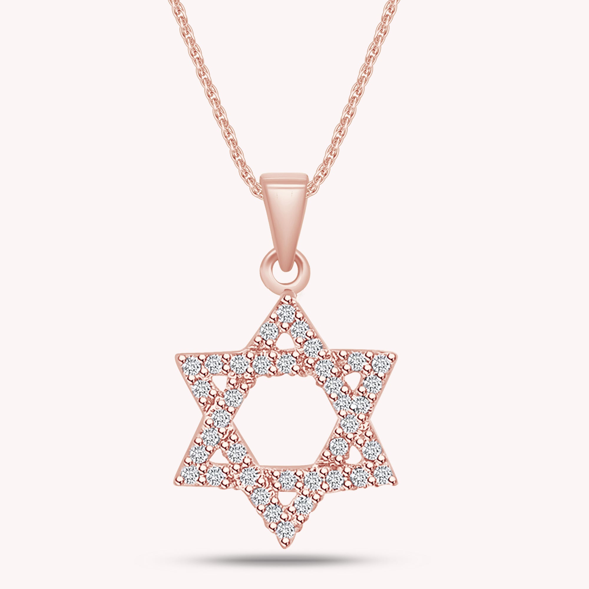 0.15 Ct Round Shape White Natural Diamond Star Of David Pendant Necklace In 14k Solid Gold