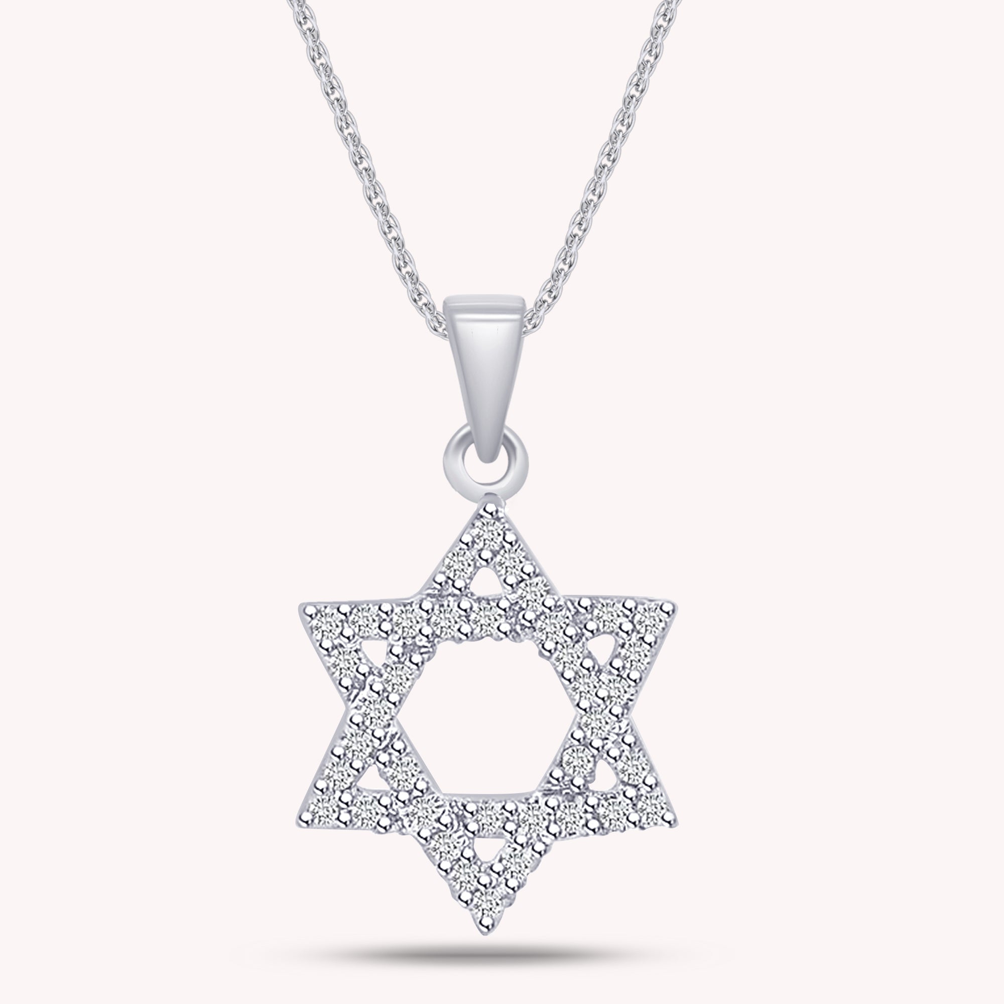 0.15 Ct Round Shape White Natural Diamond Star Of David Pendant Necklace In 14k Solid Gold
