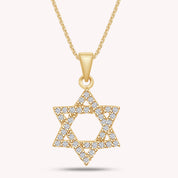 0.15 Ct Round Shape White Natural Diamond Star Of David Pendant Necklace In 14k Solid Gold