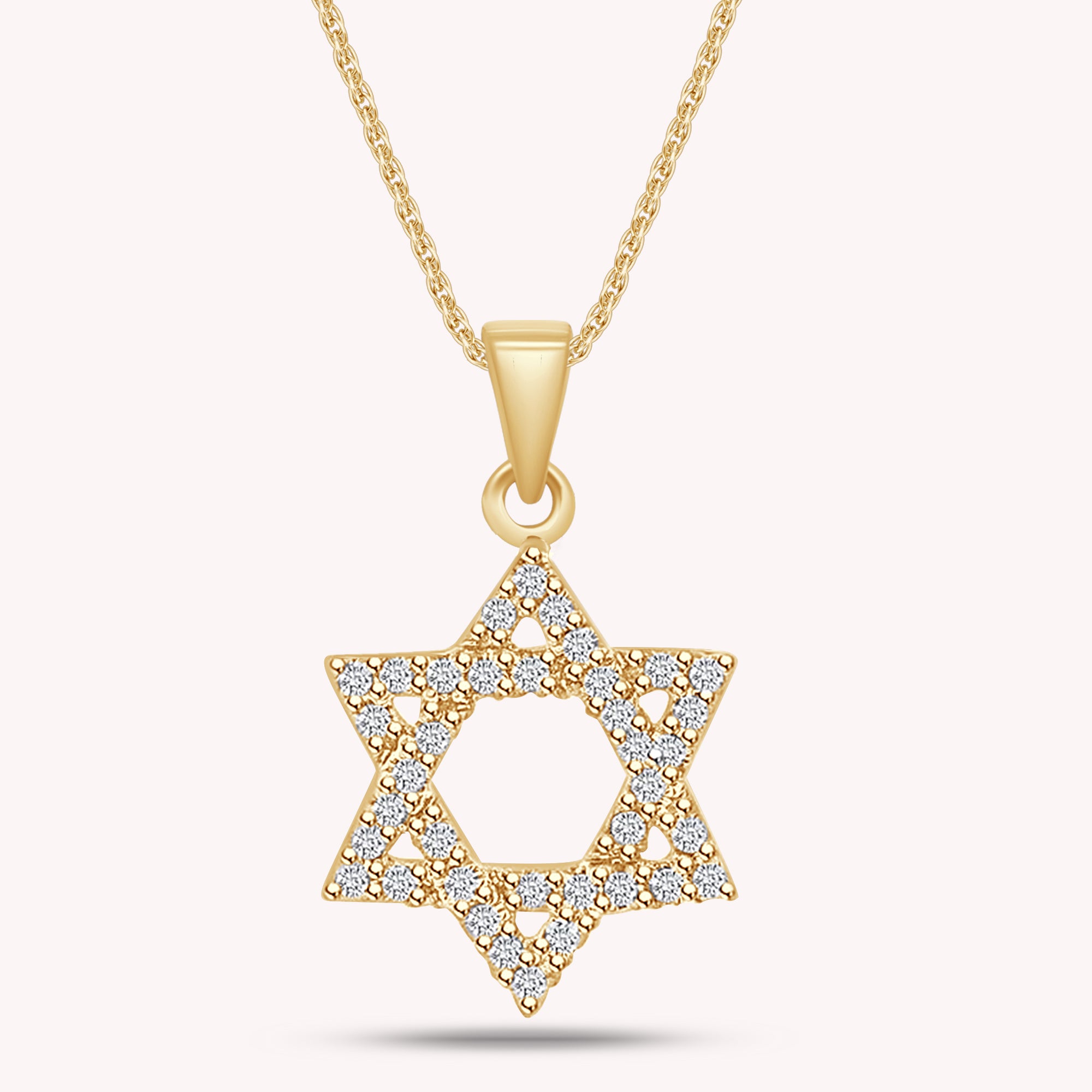 0.15 Ct Round Shape White Natural Diamond Star Of David Pendant Necklace In 14k Solid Gold