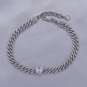 Single Row Cuban Chain Bracelet Heart & Round Shape White Cubic Zirconia