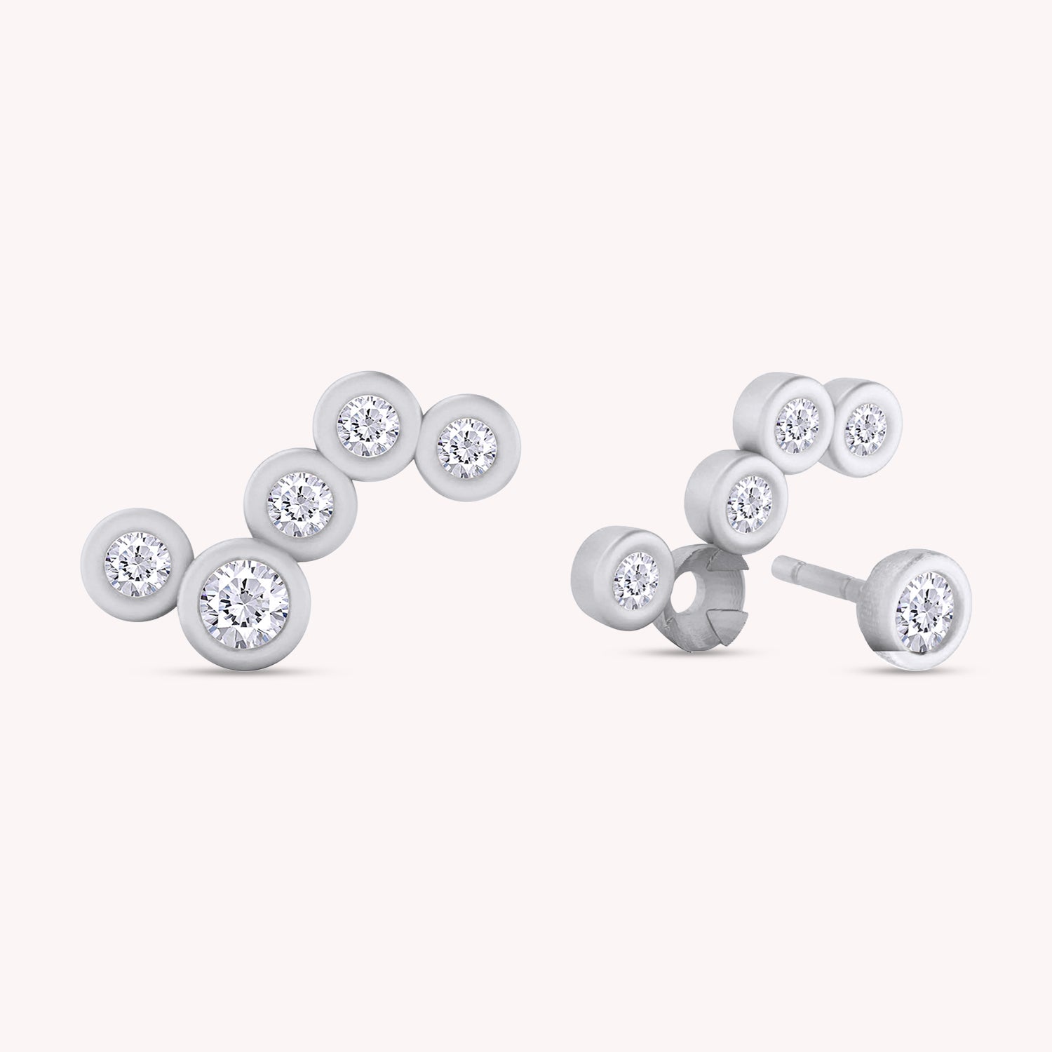 Ear Climber Sparkling Lab Grown Diamond 5 Stone Pair Earrings
