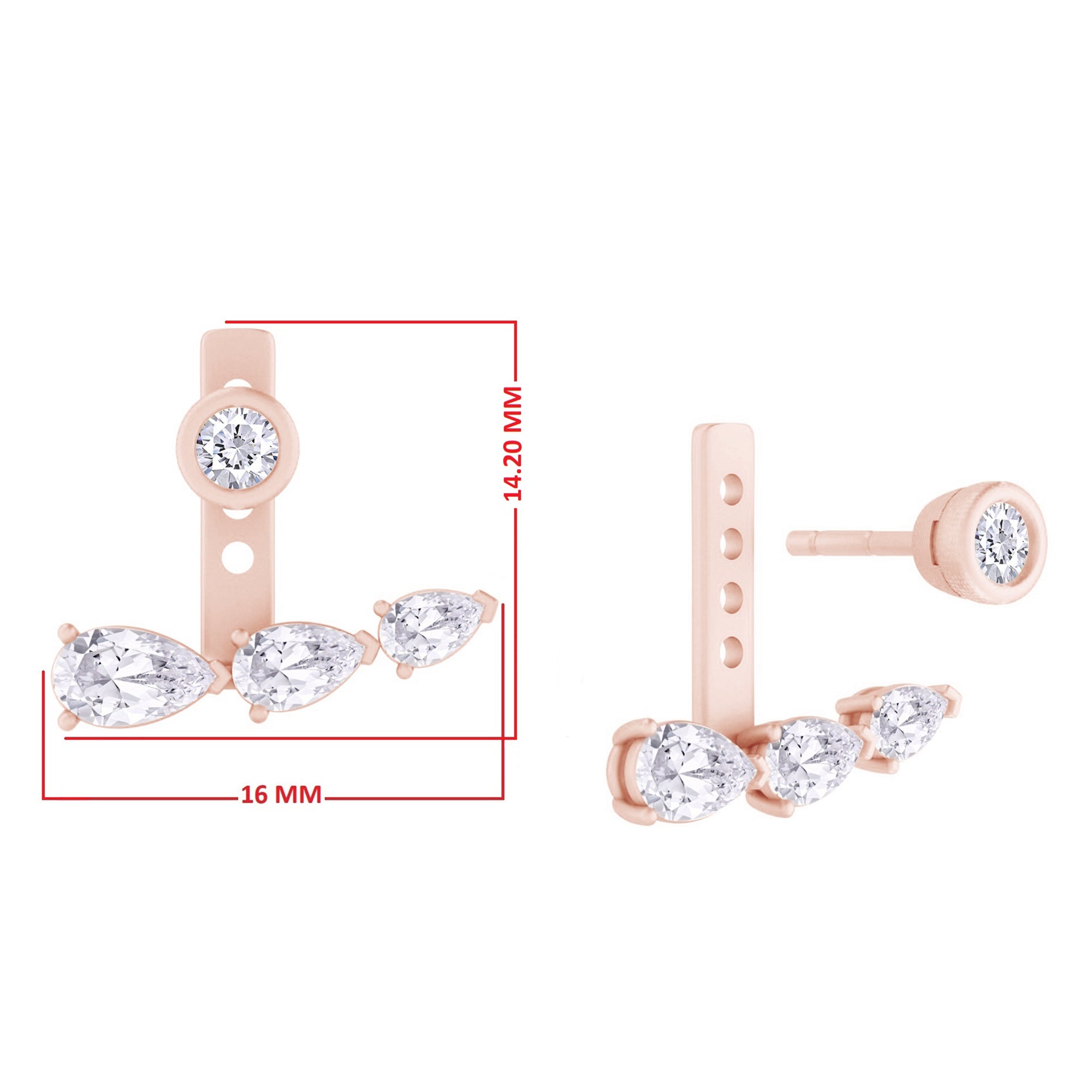 Pear Shape 3 Stone Add on Moissanite Stud Earrings