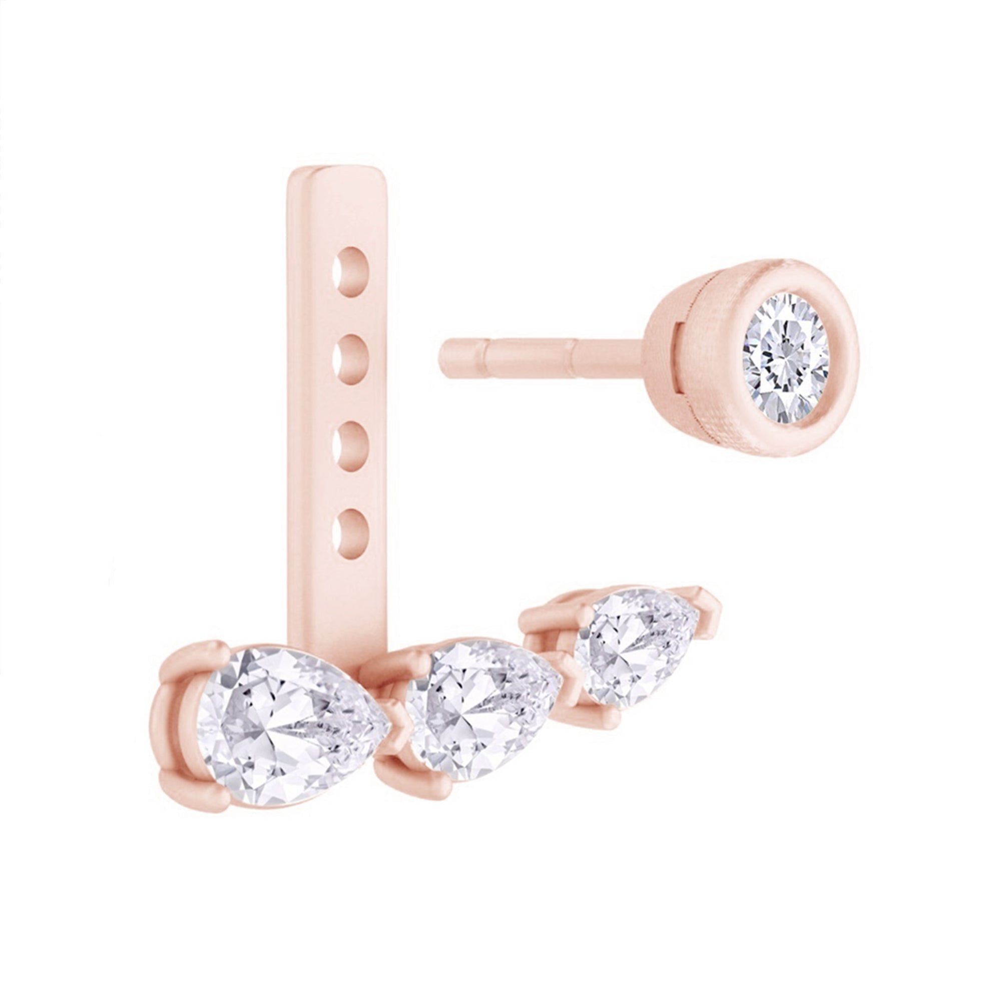 Pear Shape 3 Stone Add on Moissanite Stud Earrings