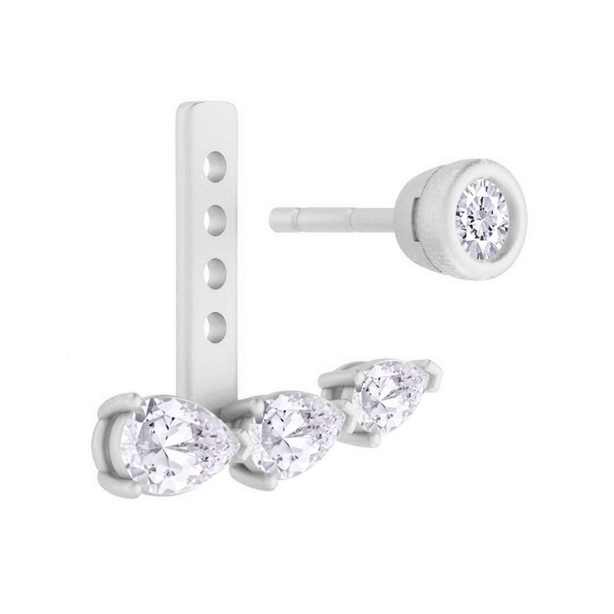 Pear Shape 3 Stone Add on Moissanite Stud Earrings