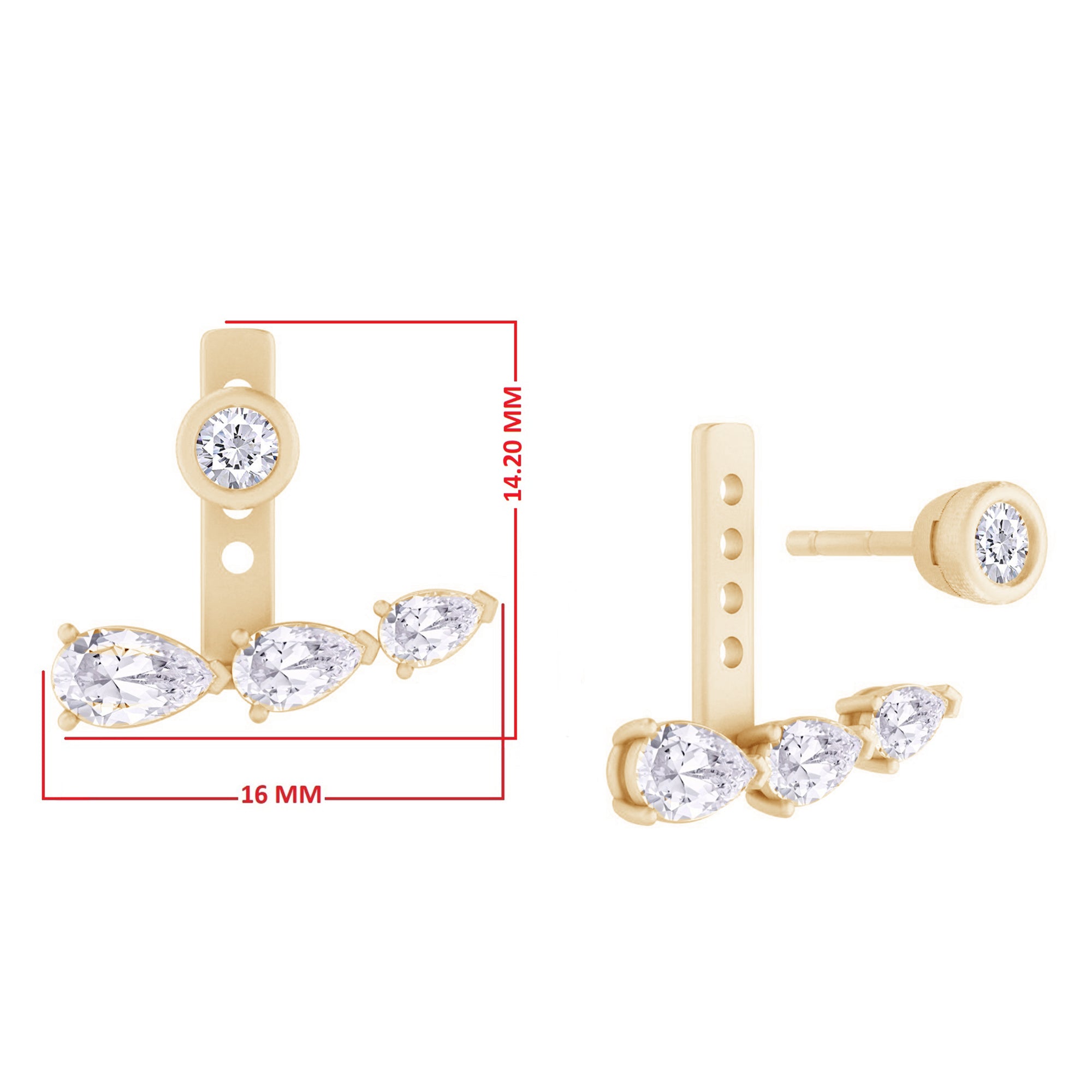 Pear Shape 3 Stone Add on Moissanite Stud Earrings