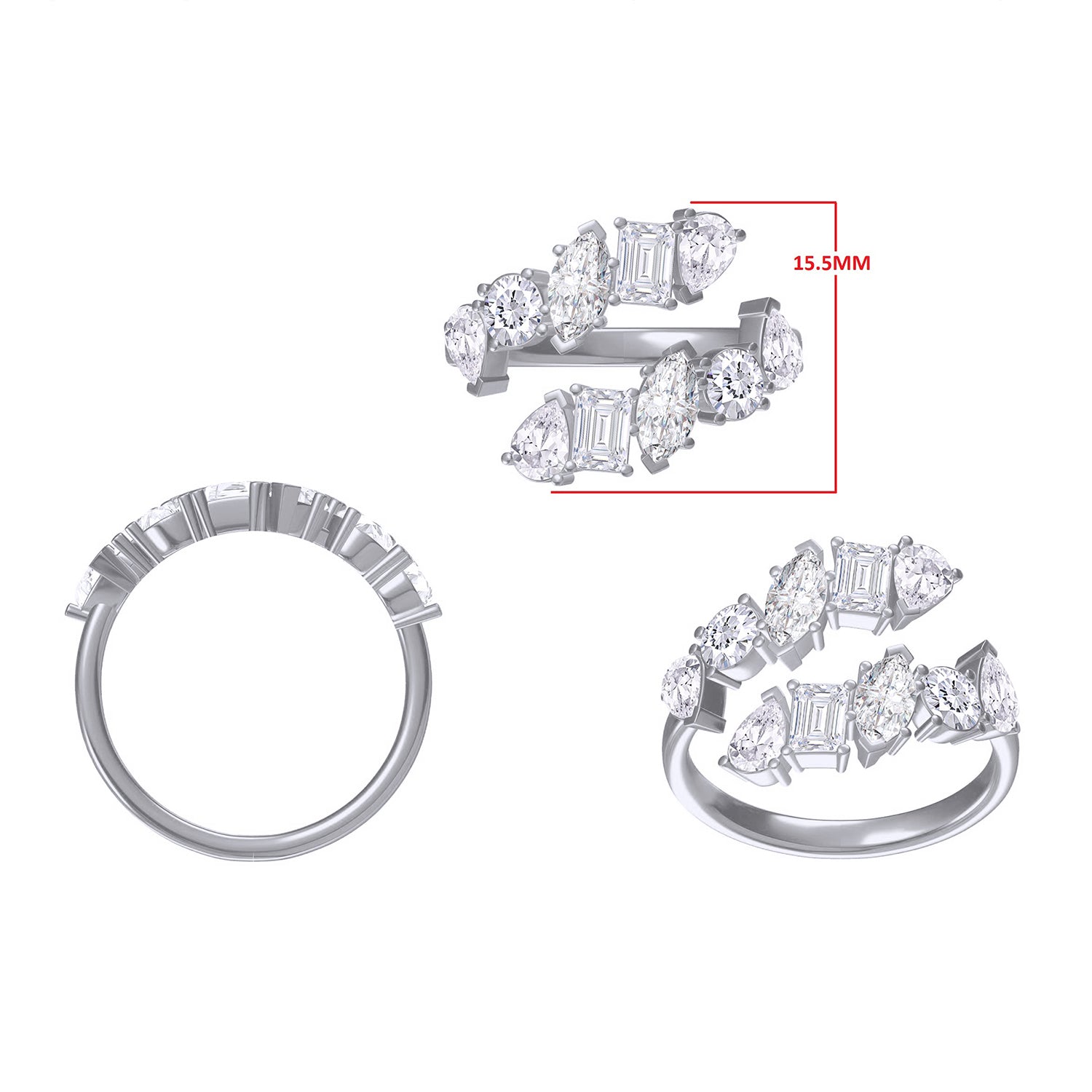 Multi-Shape Twist Ring White Cubic Zirconia Bypass Promise Ring
