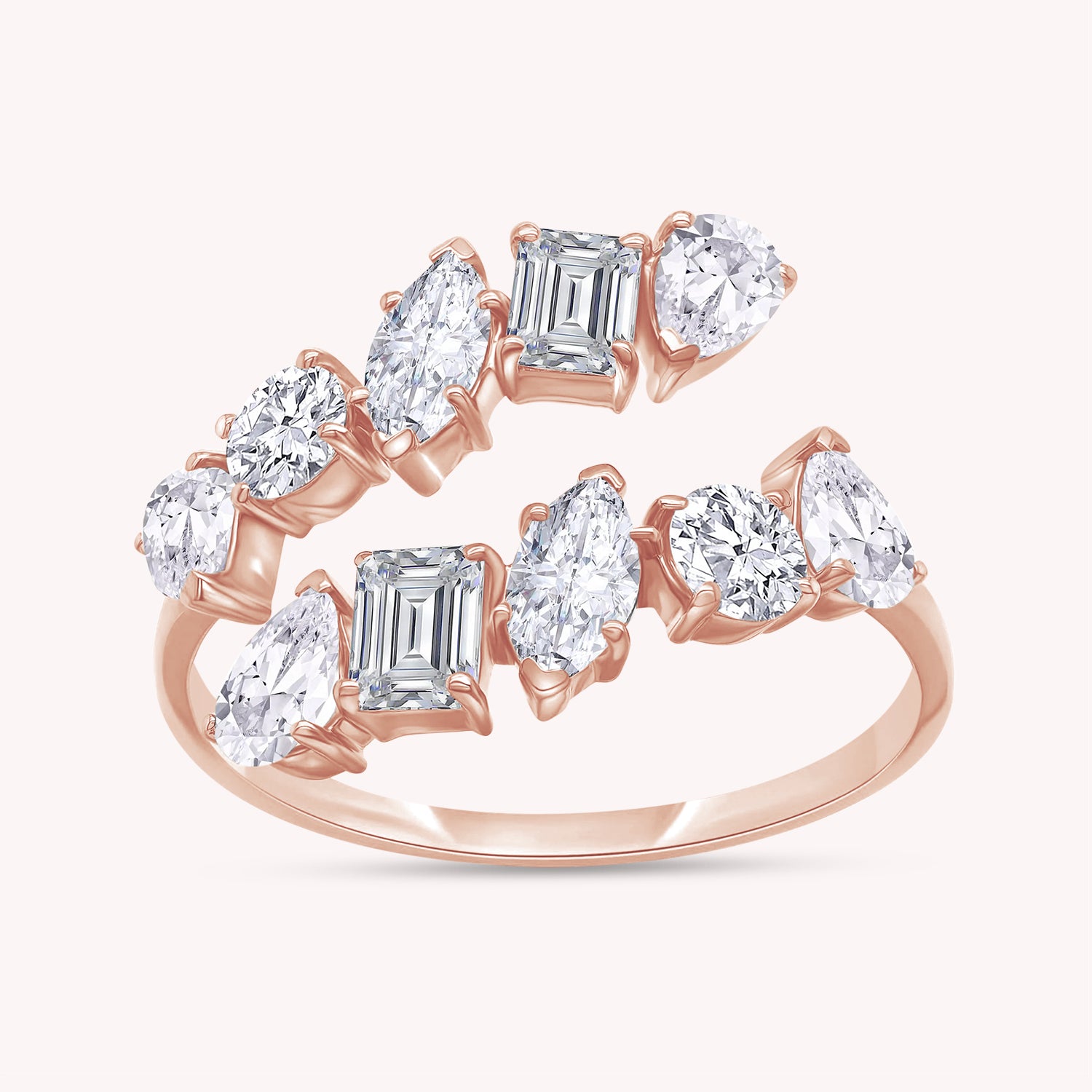 Multi-Shape Twist Ring White Cubic Zirconia Bypass Promise Ring