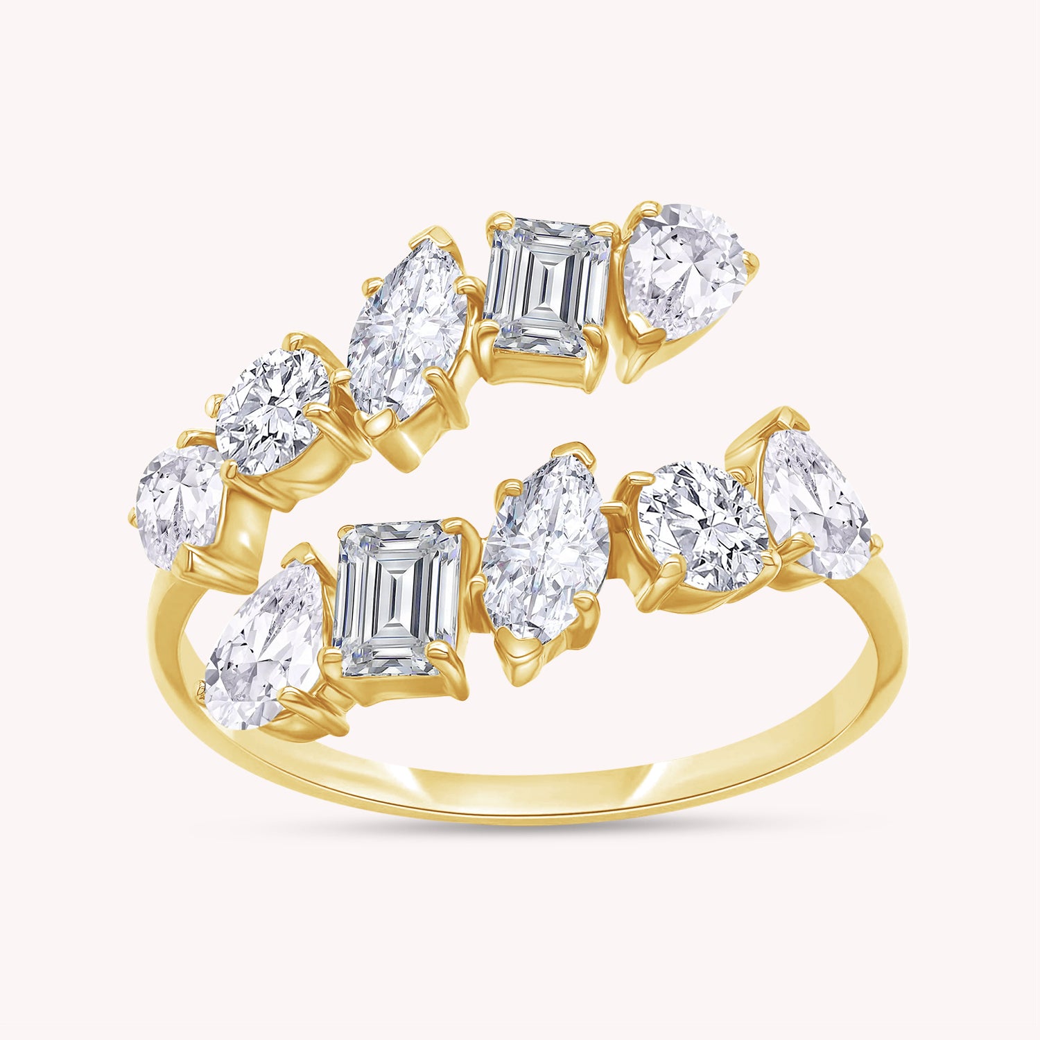 Multi-Shape Twist Ring White Cubic Zirconia Bypass Promise Ring