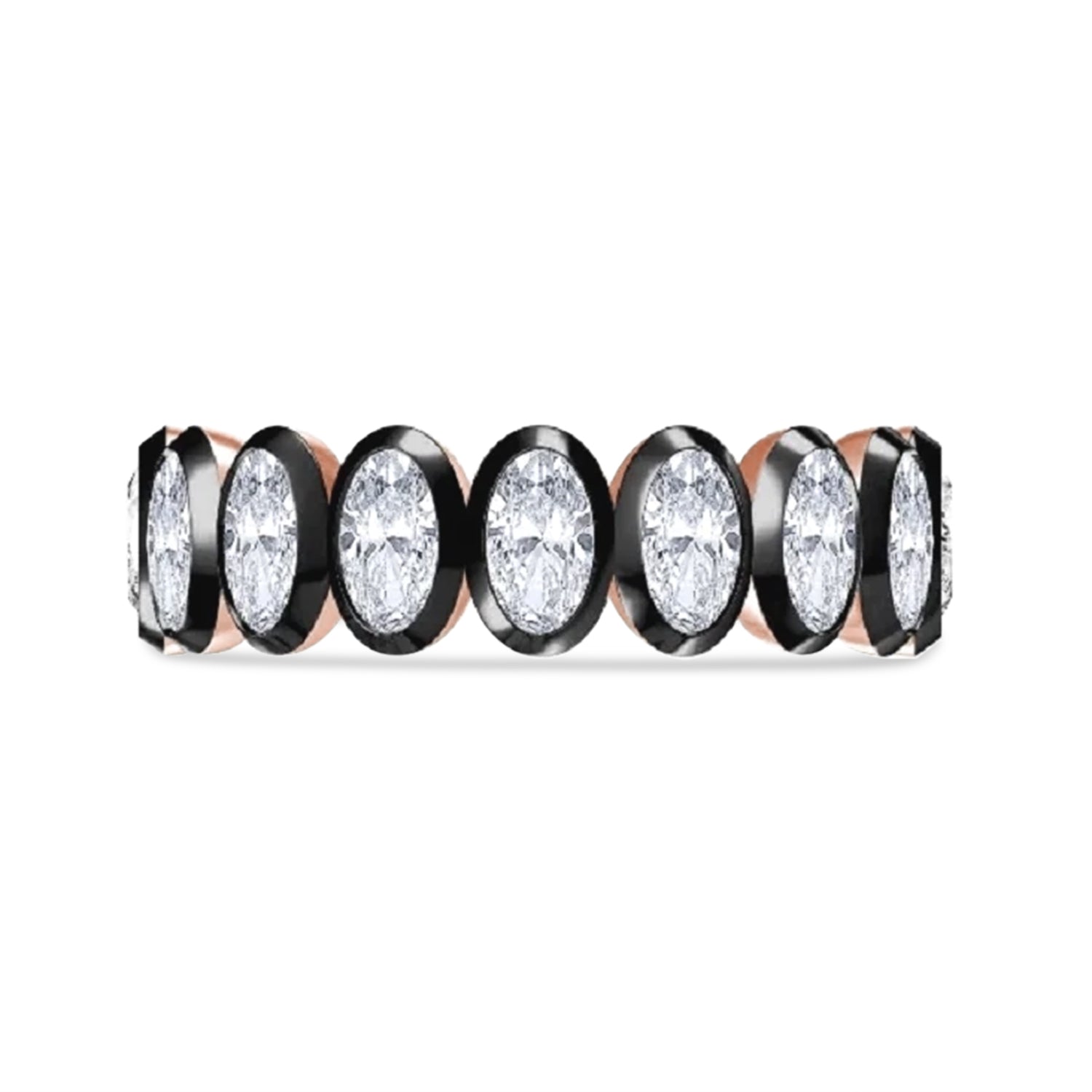 Two Tone Eternity Oval Cut Lab Grown Diamond Promise Ring