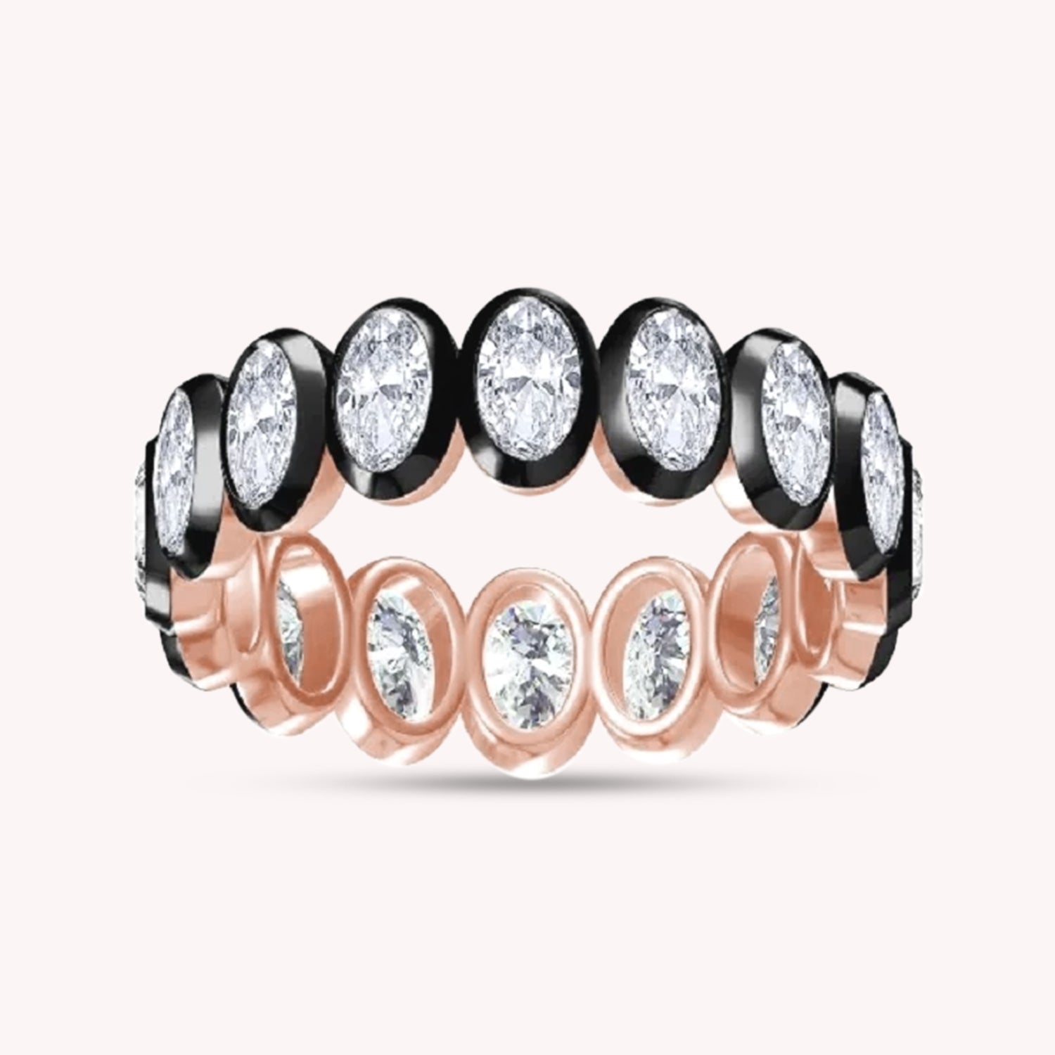 Two Tone Eternity Oval Cut Lab Grown Diamond Promise Ring