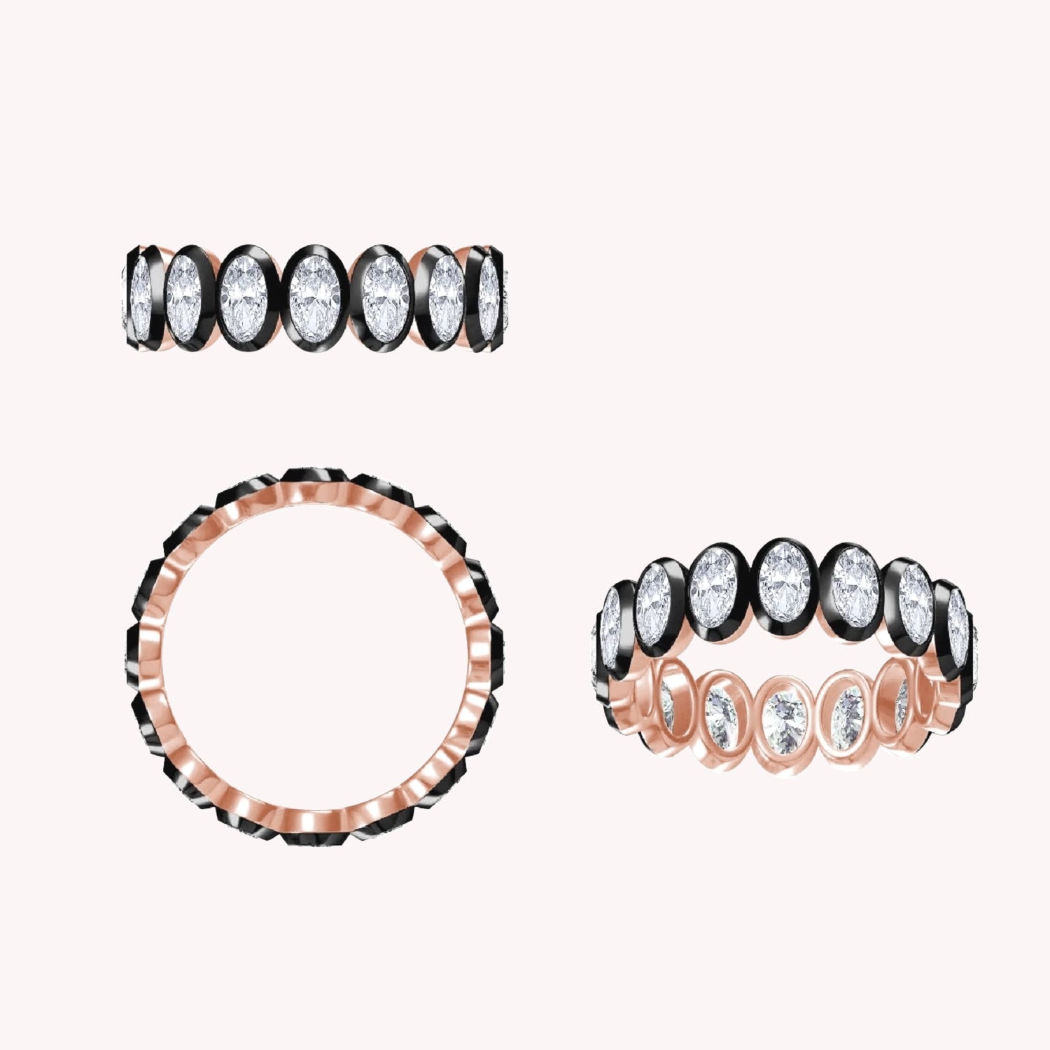 Two Tone Eternity Oval Cut Lab Grown Diamond Promise Ring