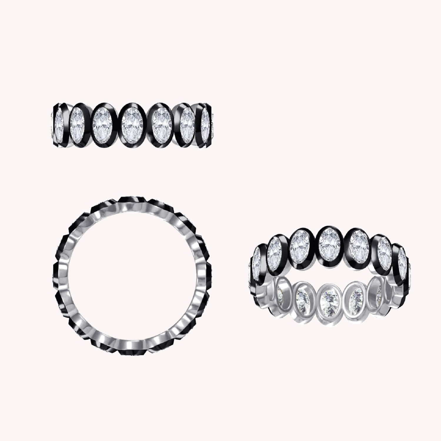 Two Tone Eternity Oval Cut Lab Grown Diamond Promise Ring