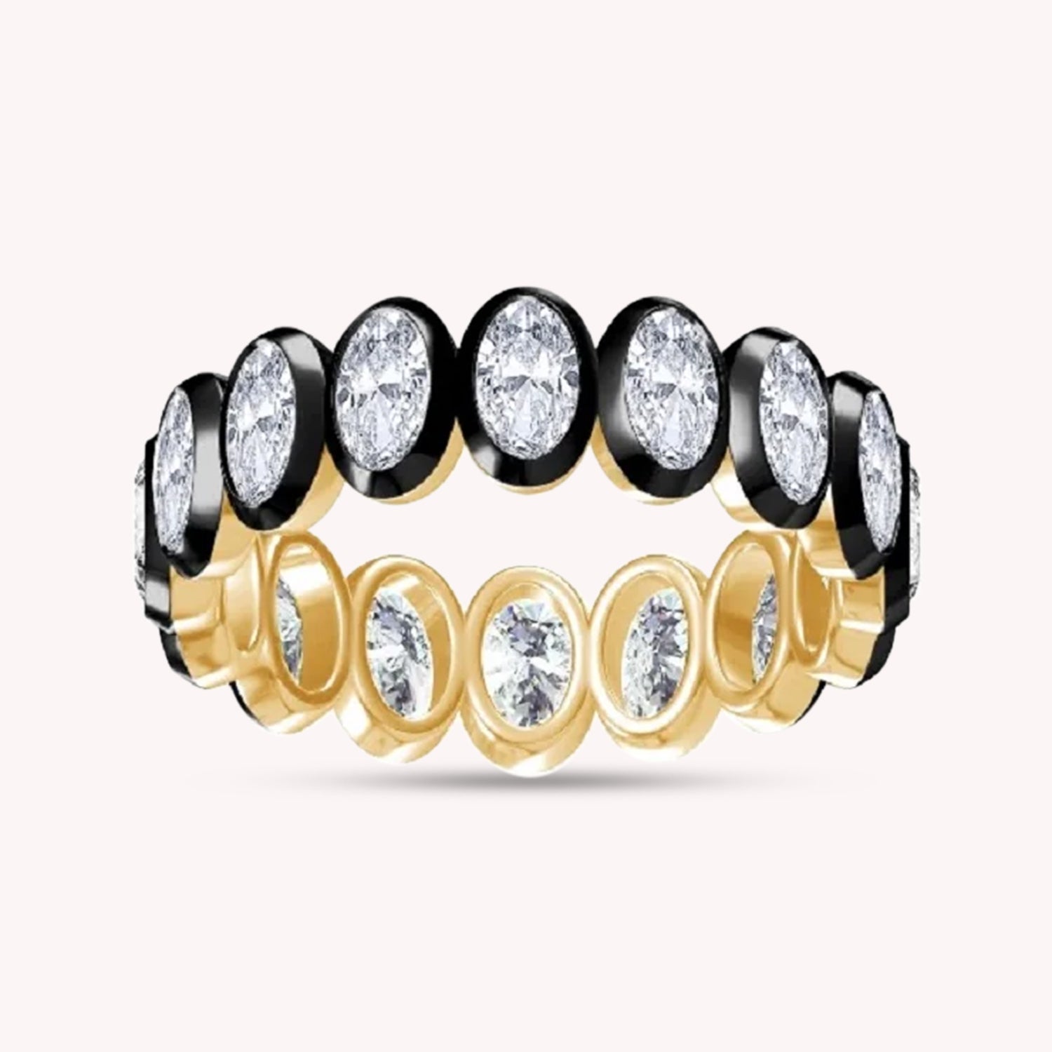 Two Tone Eternity Oval Cut Lab Grown Diamond Promise Ring