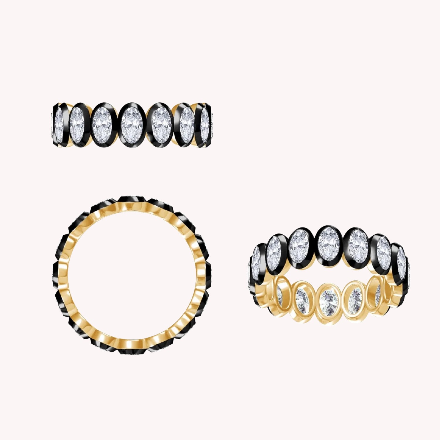 Two Tone Eternity Oval Cut Lab Grown Diamond Promise Ring