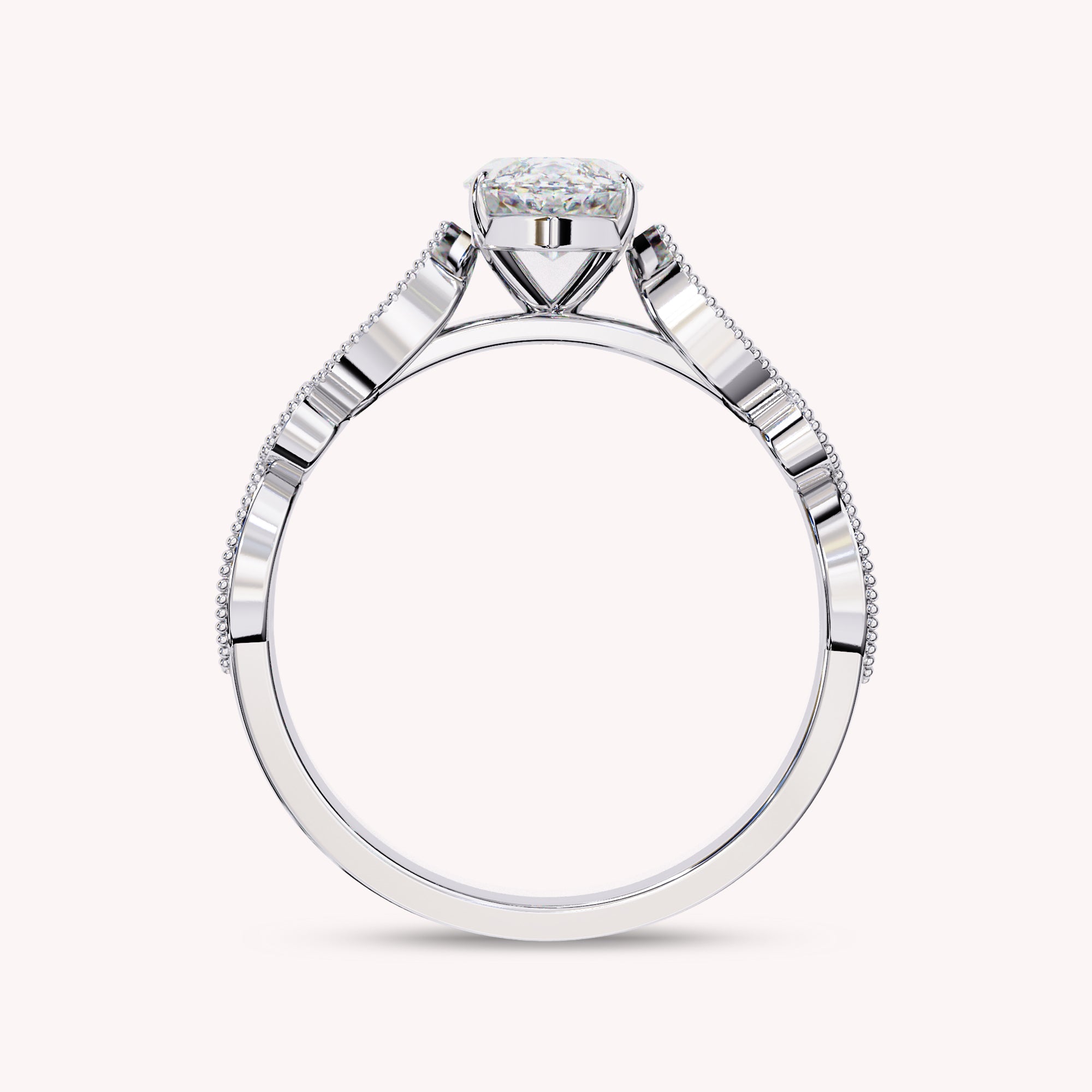 Marquise Cut Beaded Lab Grown Diamond Engagement Ring