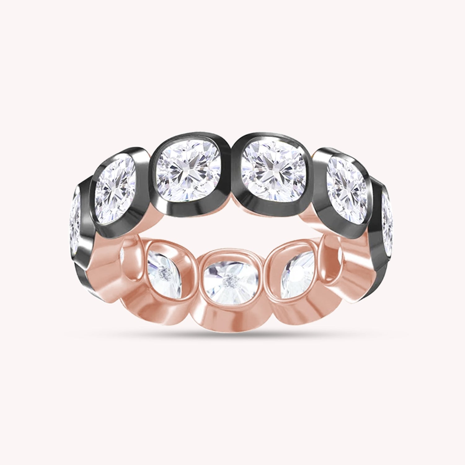 Cushion Shape Lab Created Moissanite Two Tone Eternity Ring