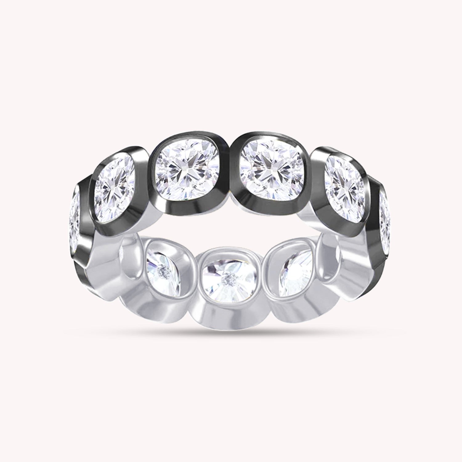 Cushion Shape Lab Created Moissanite Two Tone Eternity Ring