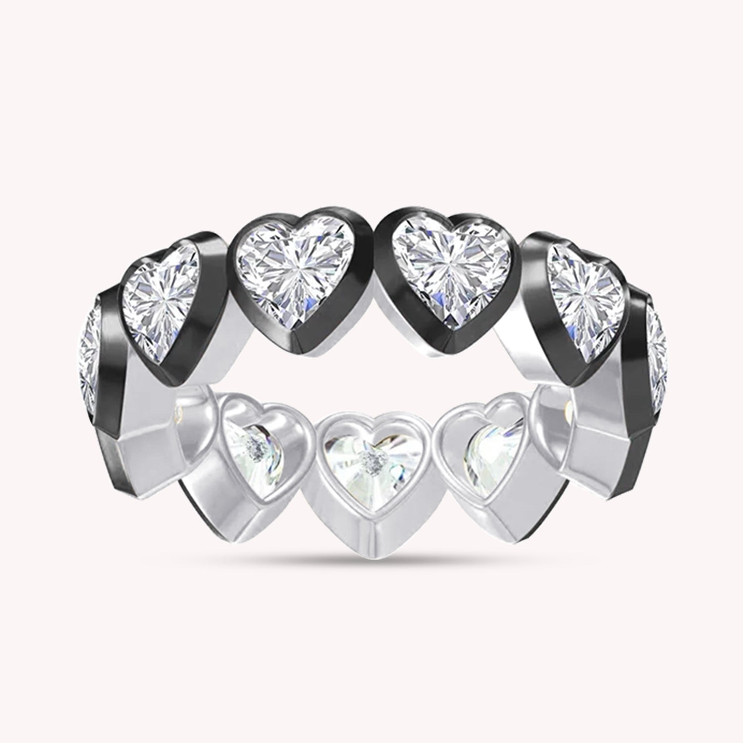 Heart Shape Lab Created Moissanite Two Tone Full Eternity Ring