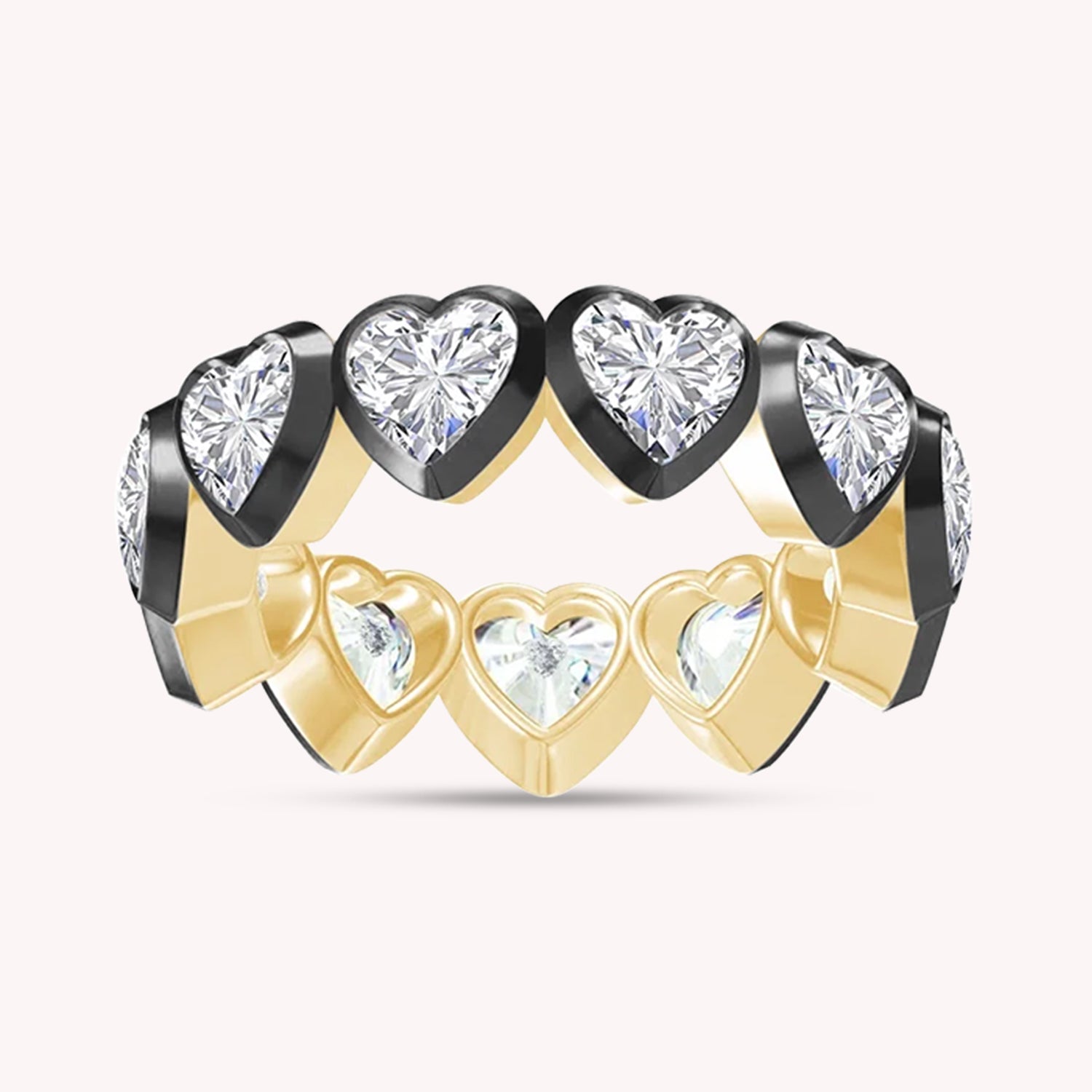 Heart Shape Lab Created Moissanite Two Tone Full Eternity Ring