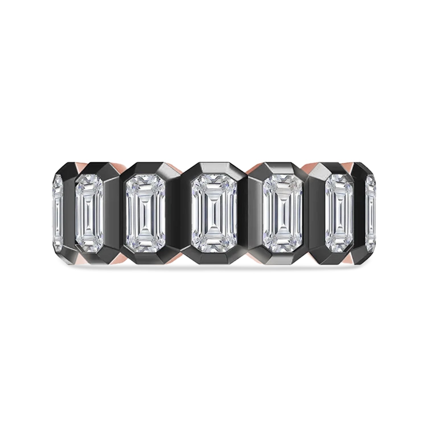 Two Tone Emerald Cut White Cubic Zirconia Eternity Promise Ring